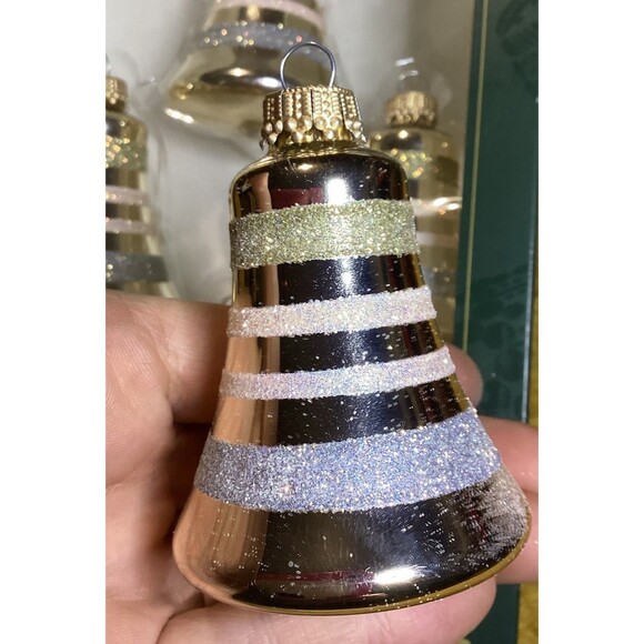 KREBS Glass Christmas Ornaments Tiffany Chiffon Bells Glitter Stripes 2 Boxes - Picture 10 of 10